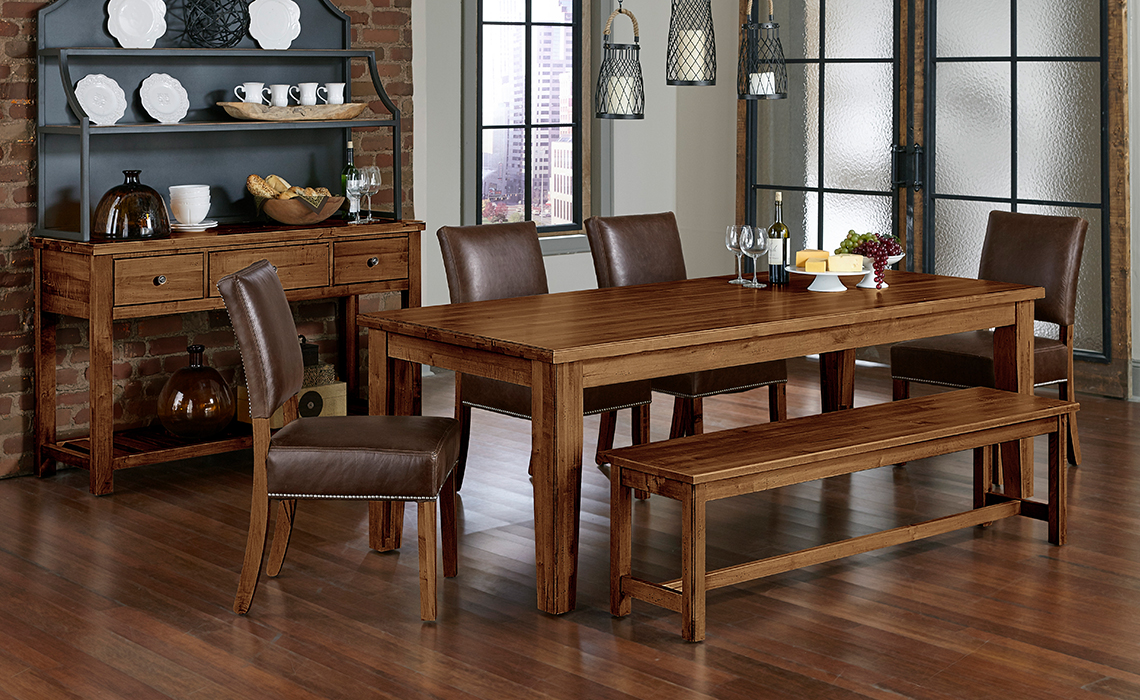 3_200-DiningLegTable_GenuineLeatherChairs_Bench_Server_Hutch